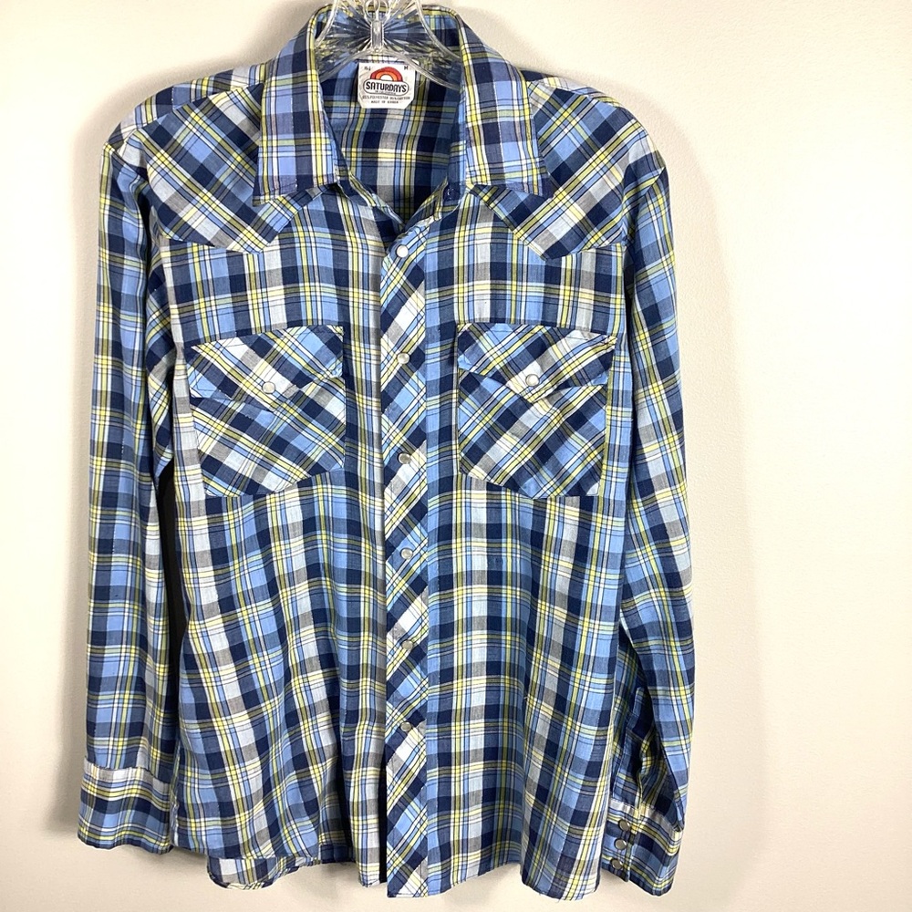 Vintage Saturdays in California Plaid Pearl Snap Long Sleeve‎ Top Medium Cowgirl